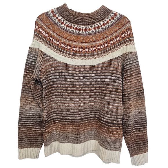 Vintage 60s/70s Fair Isle Mock Neck Turtleneck Striped Sweater Wool Blend - Picture 1 of 8